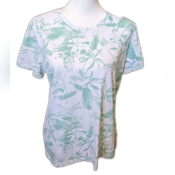 Lucky Brand white crew neck tee t-shirt with green tropical floral print L - Picture 1 of 7